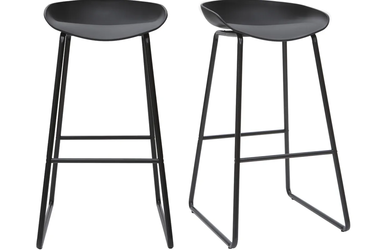 Miliboo Design-Barhocker Schwarz mit Metallbeinen (2 Stk.) PEBBLE* Barhocker
