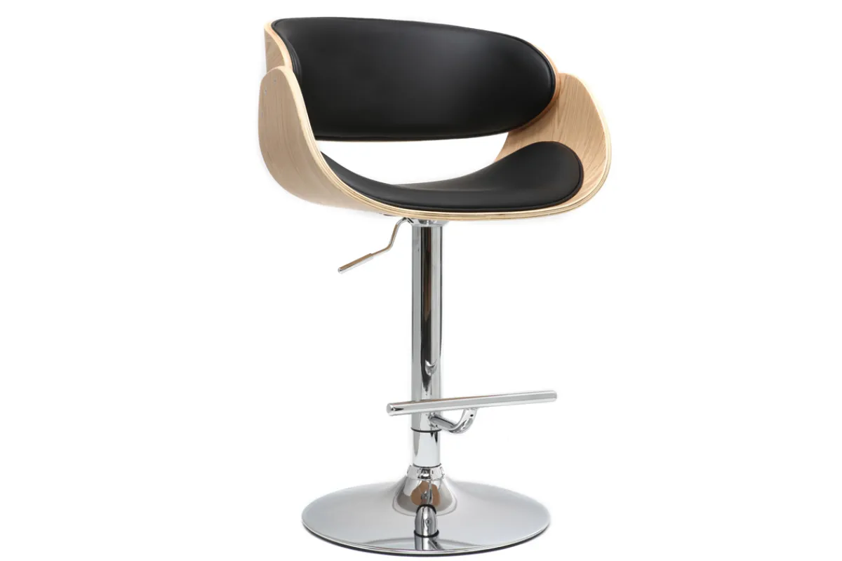 Miliboo Design-Barhocker Schwarz und helles Holz BENT* Barhocker