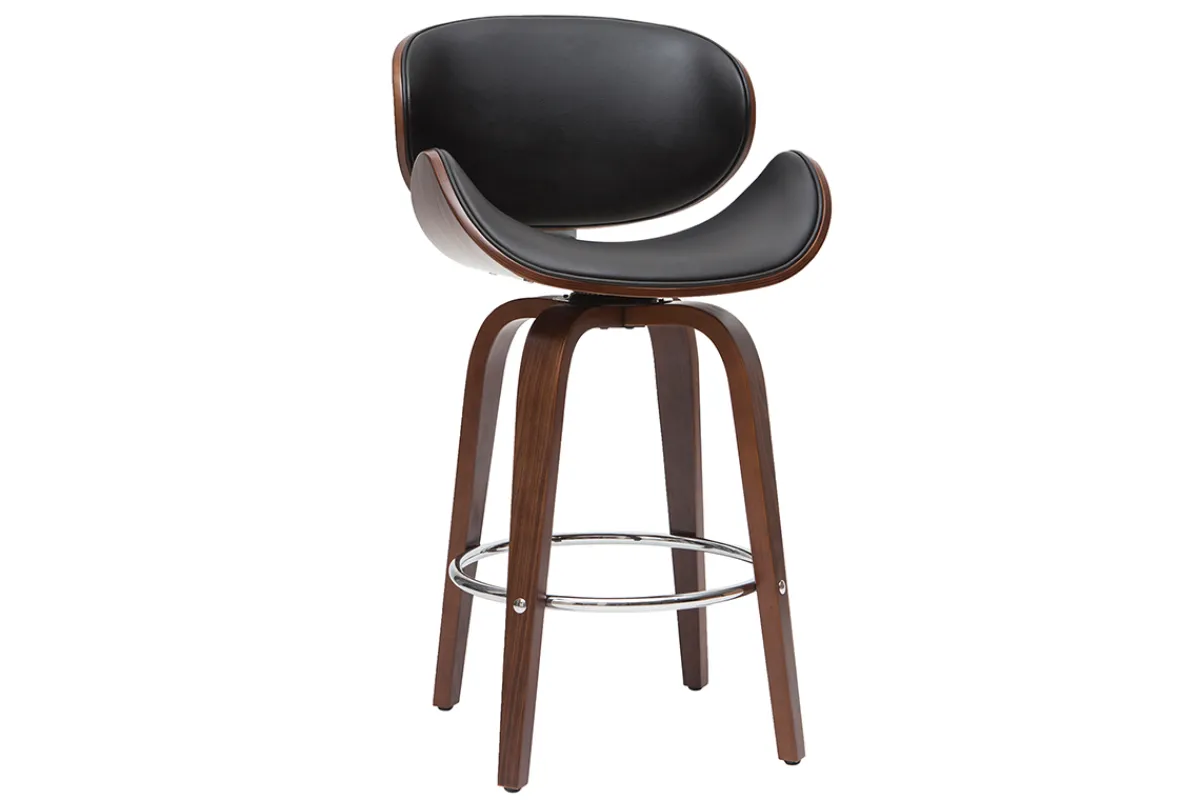Miliboo Design-Barhocker Schwarz und dunkles Holz 65 cm WALNUT* Barhocker