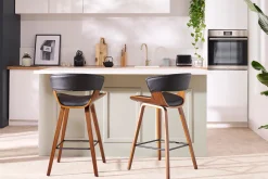 Miliboo Design-Barhocker schwarz und dunkles Holz H 65 cm SYRAH* Barhocker