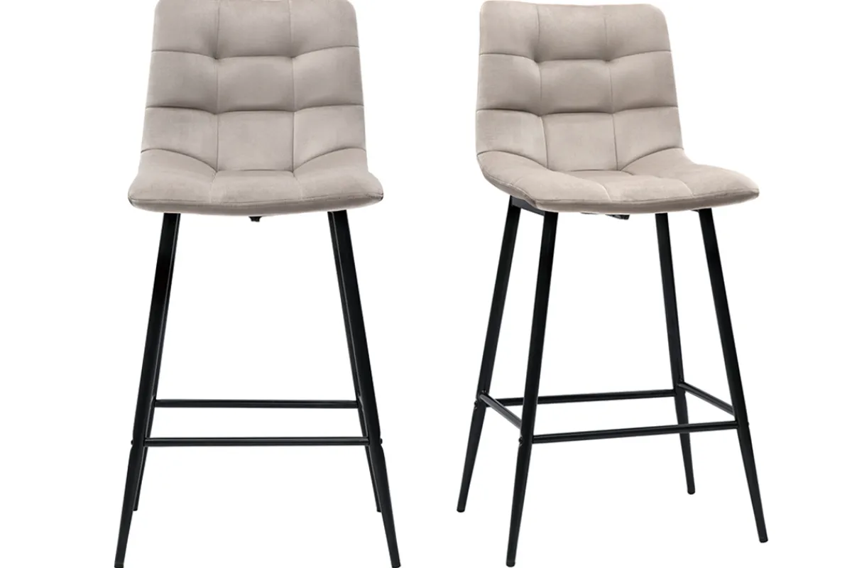 Miliboo Design-Barhocker taupefarbener Samt H65 cm (2er-Set) MAXWELL* Barhocker