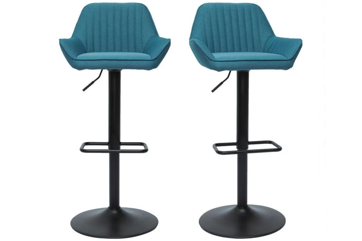 Miliboo Design-Barhocker verstellbar entenblauer Stoff 2er-Set RONNIE* Barhocker