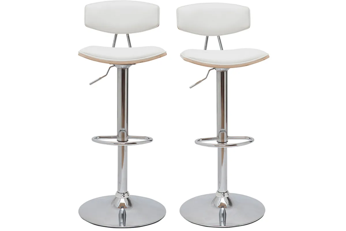 Miliboo Design-Barhocker weiß mit hellem Holz (2er-Set) VASCO* Barhocker