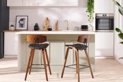 Miliboo Design-Barhocker weiß mit hellem Holz H 69 cm (Zweierset) VASCO* Barhocker