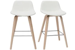 Miliboo Design-Barhocker weiß mit hellem Holz H 65 cm (2er-Set) NONIE* Barhocker