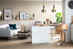 Miliboo Design-Barhocker Weiß und helles Holz BENT* Barhocker