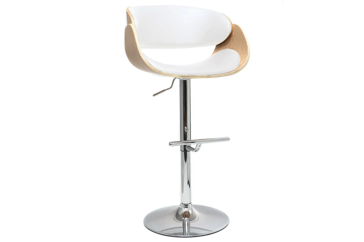 Miliboo Design-Barhocker Weiß und helles Holz BENT* Barhocker