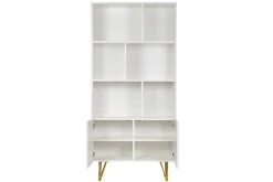 Miliboo Design-Bücherregal graviert matt weiß und goldfarbenes Metall 2 Türen B86 cm OZEN* Bücherregale|Bücherregale