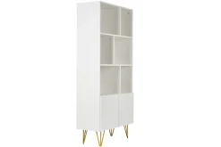Miliboo Design-Bücherregal graviert matt weiß und goldfarbenes Metall 2 Türen B86 cm OZEN* Bücherregale|Bücherregale