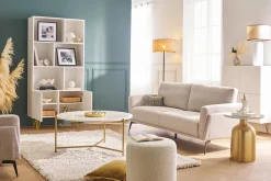 Miliboo Design-Bücherregal graviert matt weiß und goldfarbenes Metall 2 Türen B86 cm OZEN* Bücherregale|Bücherregale