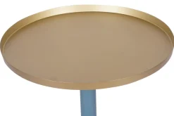 Miliboo Design-Beistelltisch aus Metall im mattem Petrolblau mit vergoldeter Tischplatte RAMSES* Beistelltische