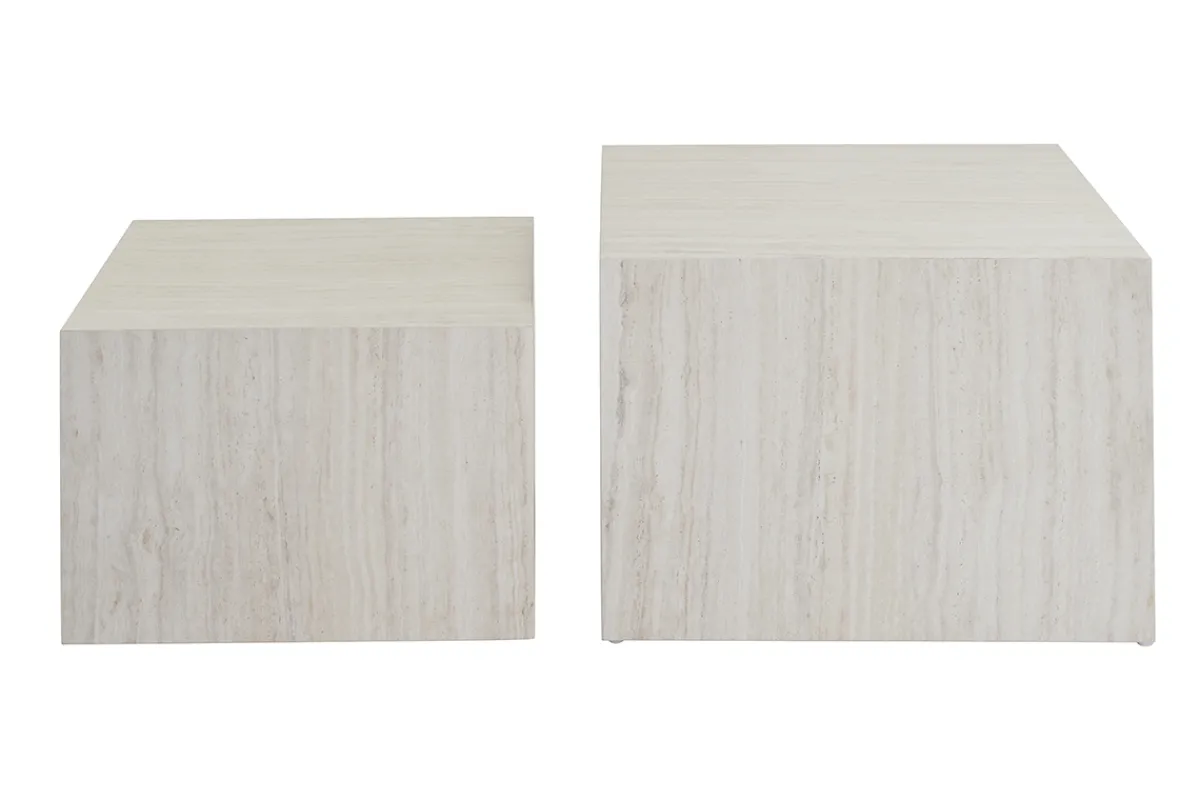 Miliboo Design-Bestelltische mit Travertin-Effekt (2er-Set) CALLA* Couchtische