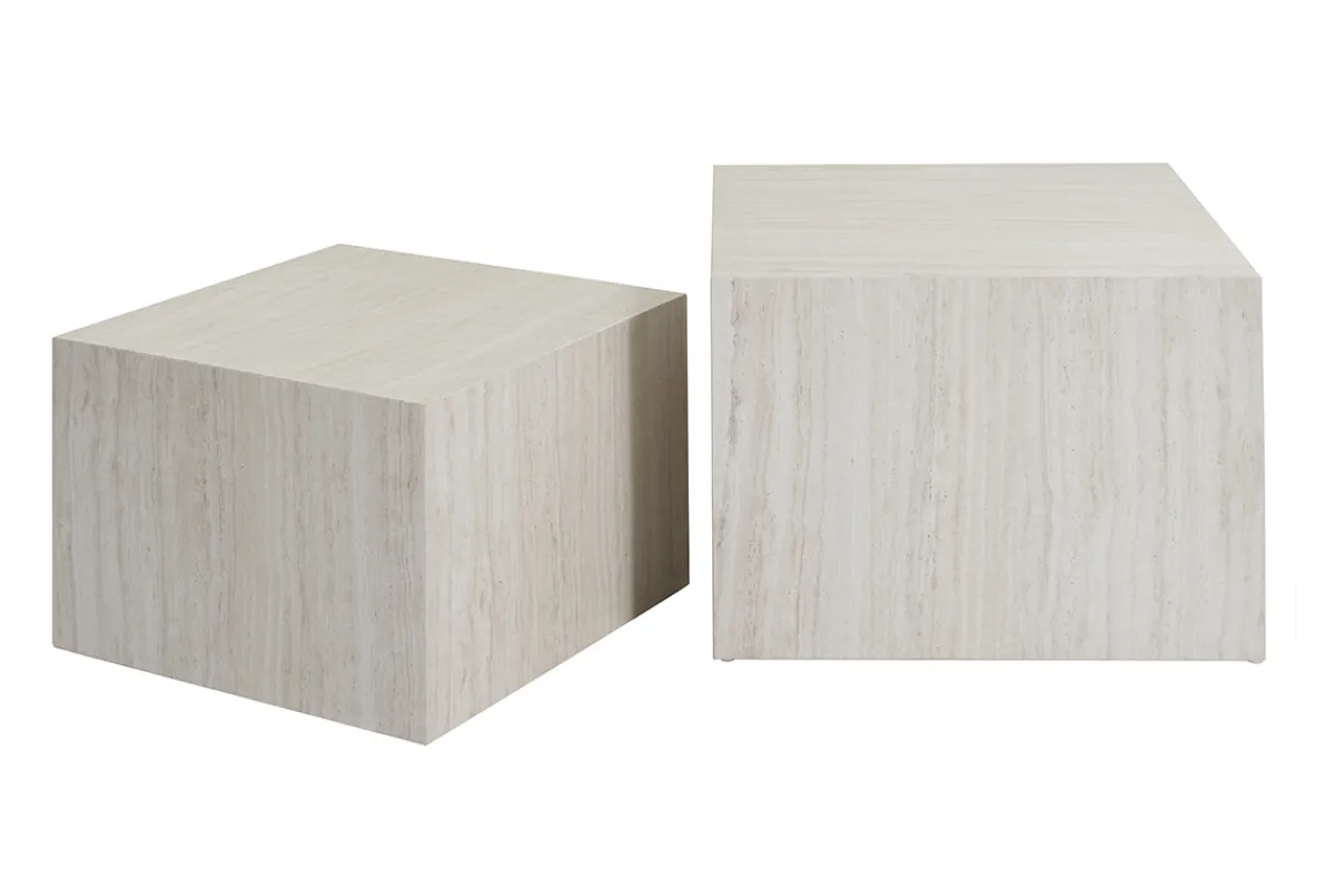 Miliboo Design-Bestelltische mit Travertin-Effekt (2er-Set) CALLA* Couchtische