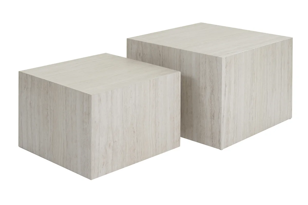 Miliboo Design-Bestelltische mit Travertin-Effekt (2er-Set) CALLA* Couchtische