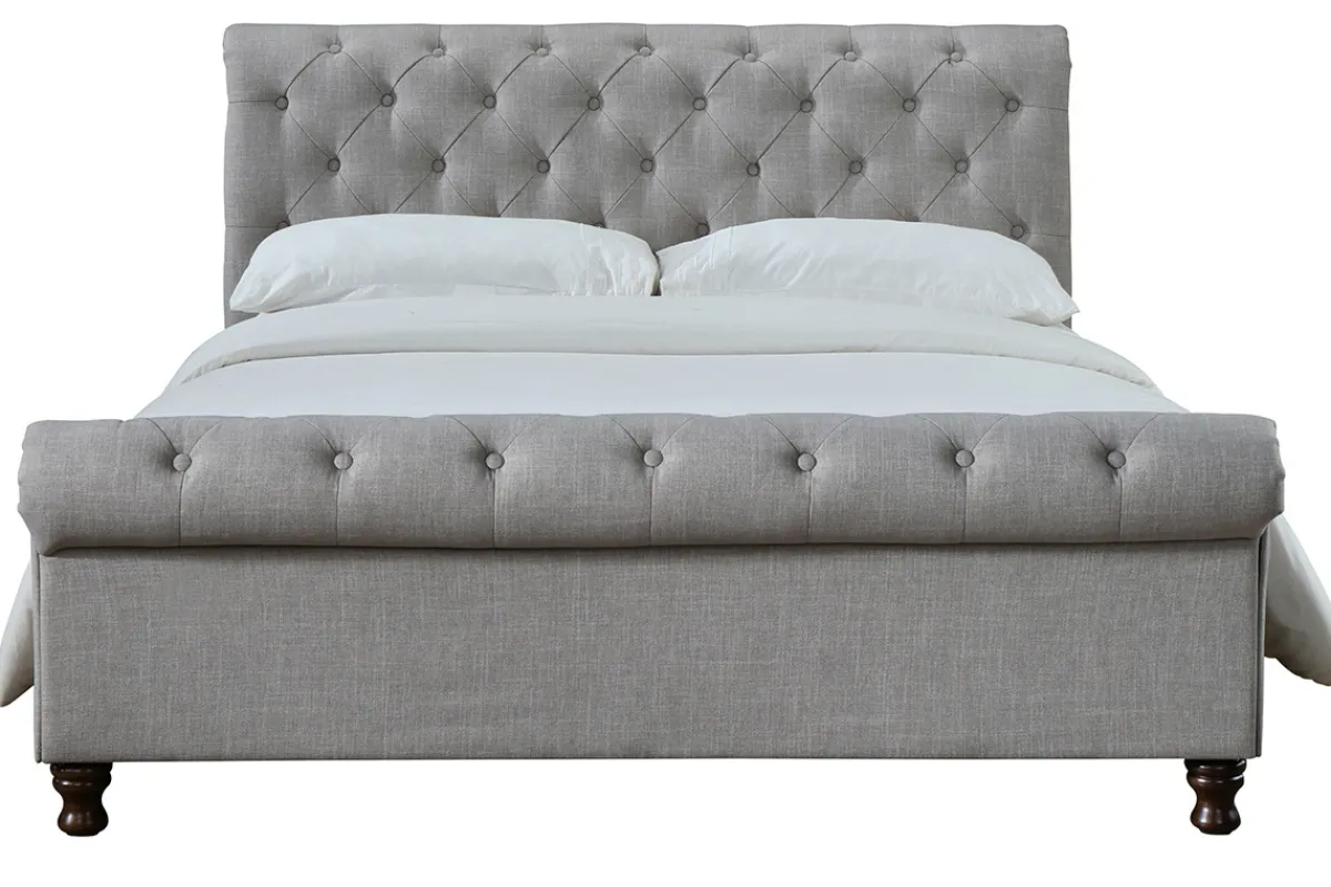 Miliboo Design-Bett 2 Personen 160 cm x 200 cm Samt Grau RILEY* Betten Für Erwachsene