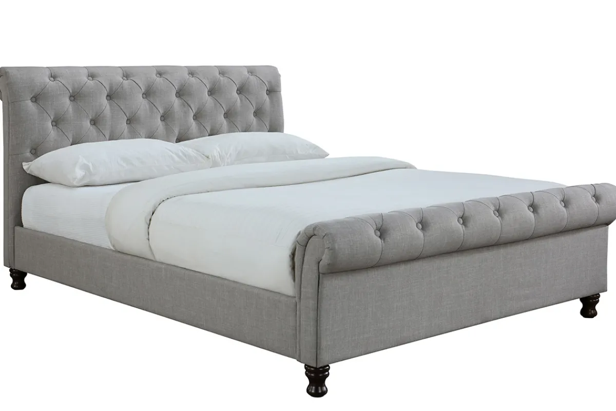 Miliboo Design-Bett 2 Personen 160 cm x 200 cm Samt Grau RILEY* Betten Für Erwachsene