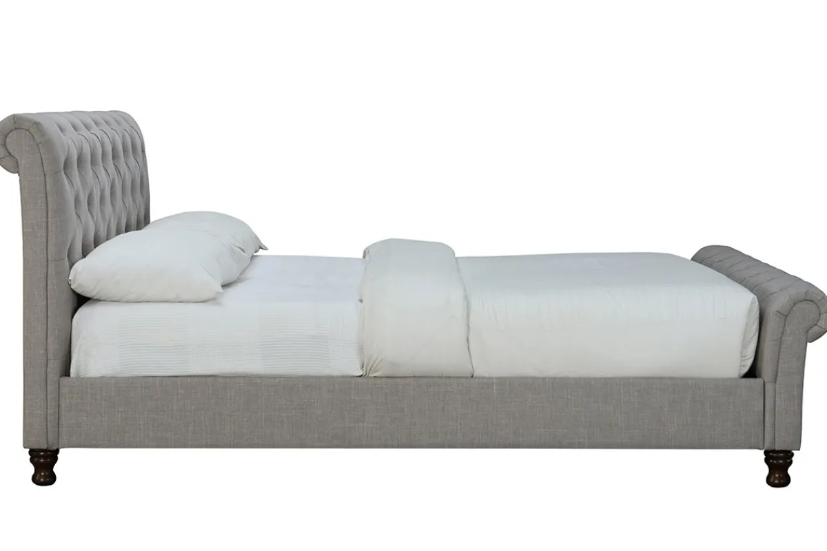 Miliboo Design-Bett 2 Personen 160 cm x 200 cm Samt Grau RILEY* Betten Für Erwachsene