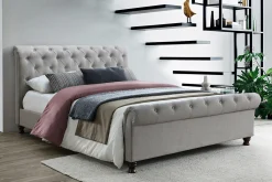 Miliboo Design-Bett 2 Personen 160 cm x 200 cm Samt Grau RILEY* Betten Für Erwachsene