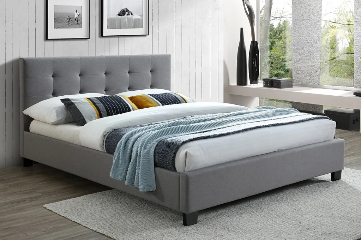 Miliboo Design-Bett gepolstert Stoff Hellgrau 160 x 200 cm DANAE* Betten Für Erwachsene