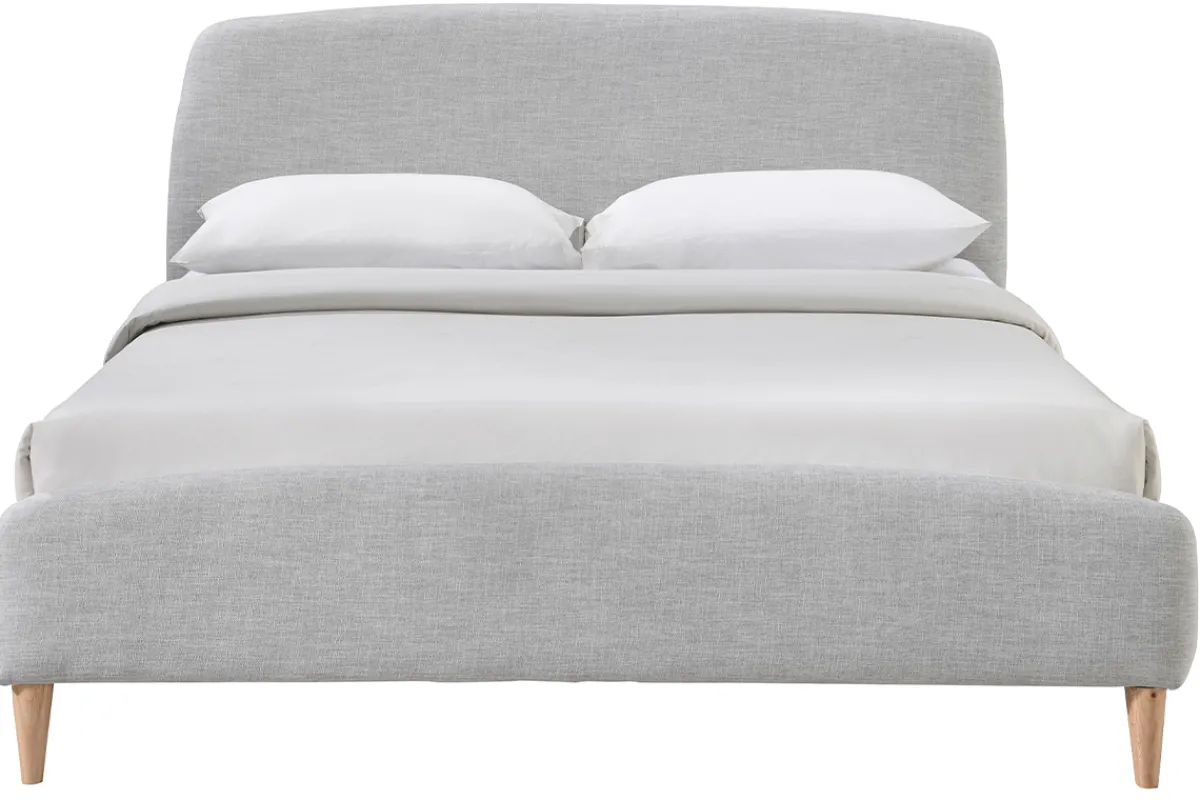 Miliboo Design-Bett Stoff Grau und Holz 160 x 200 cm NIELS* Betten Für Erwachsene