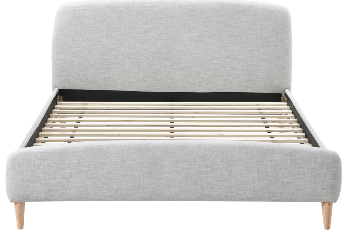 Miliboo Design-Bett Stoff Grau und Holz 160 x 200 cm NIELS* Betten Für Erwachsene