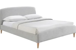 Miliboo Design-Bett Stoff Grau und Holz 160 x 200 cm NIELS* Betten Für Erwachsene