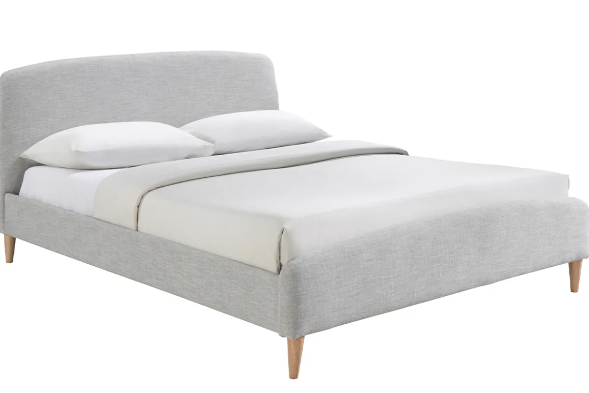 Miliboo Design-Bett Stoff Grau und Holz 160 x 200 cm NIELS* Betten Für Erwachsene
