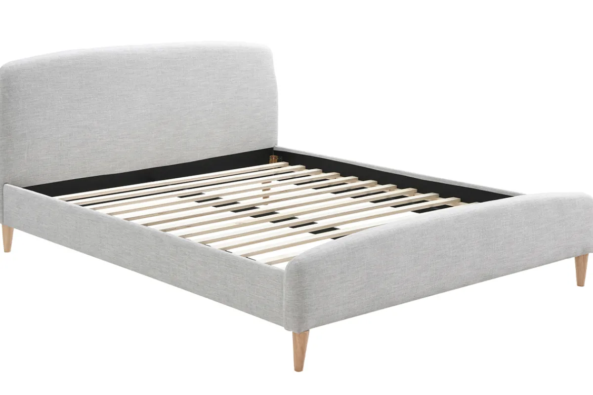 Miliboo Design-Bett Stoff Grau und Holz 160 x 200 cm NIELS* Betten Für Erwachsene