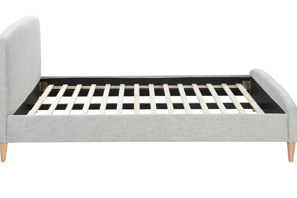 Miliboo Design-Bett Stoff Grau und Holz 160 x 200 cm NIELS* Betten Für Erwachsene