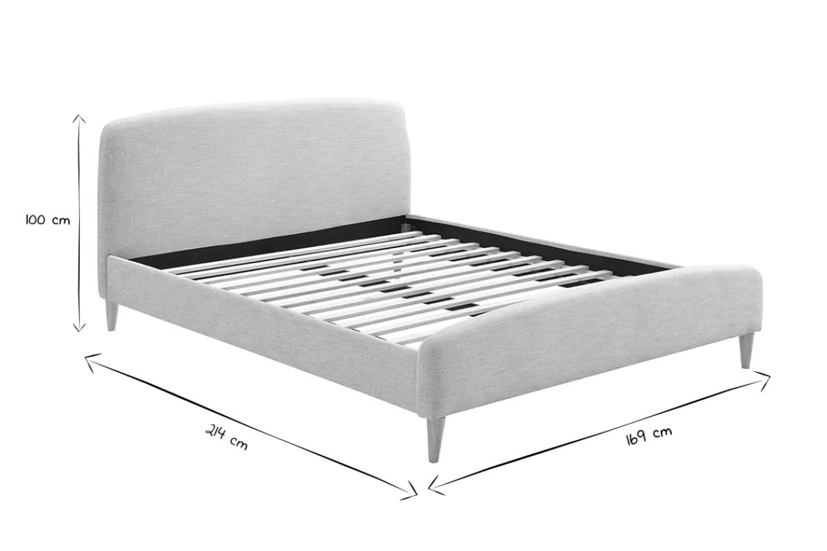 Miliboo Design-Bett Stoff Grau und Holz 160 x 200 cm NIELS* Betten Für Erwachsene