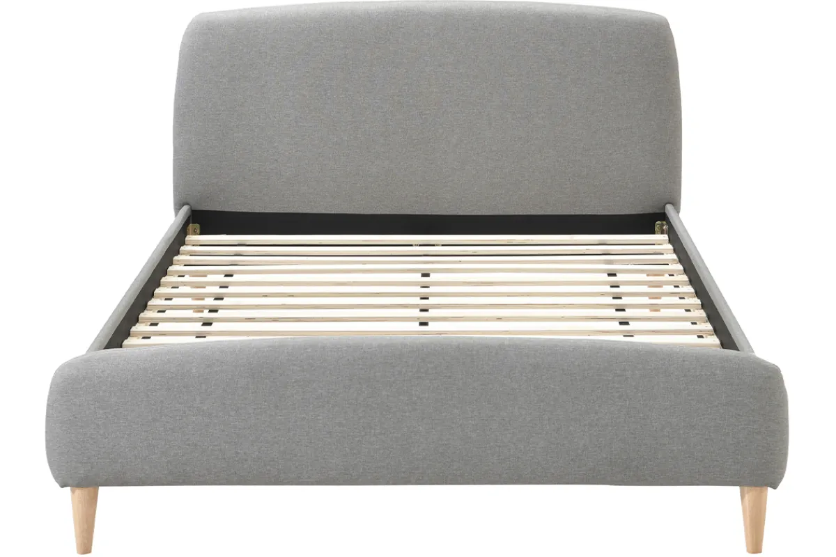 Miliboo Design-Bett Stoff Grau und Holz 140 x 200 cm NIELS* Betten Für Erwachsene