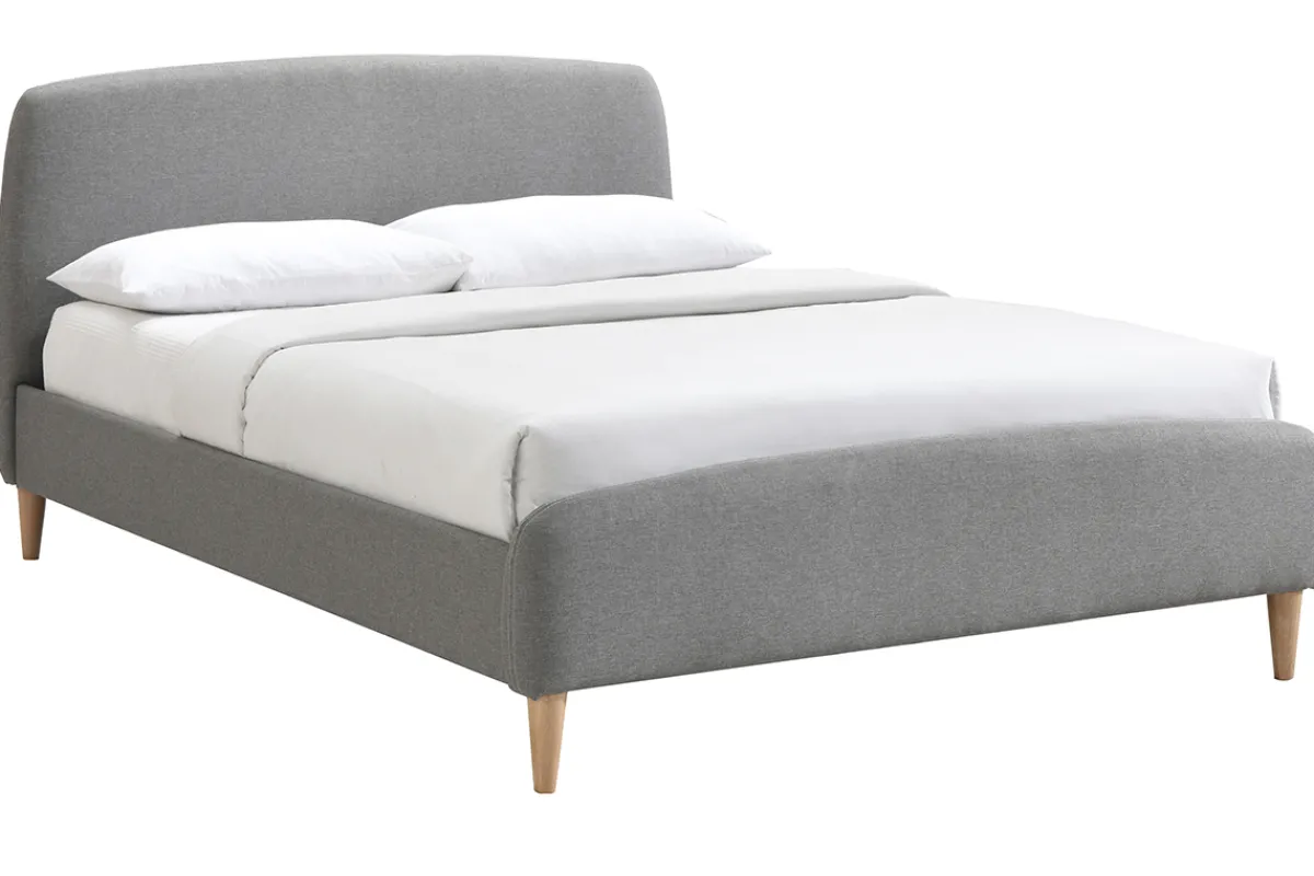 Miliboo Design-Bett Stoff Grau und Holz 140 x 200 cm NIELS* Betten Für Erwachsene