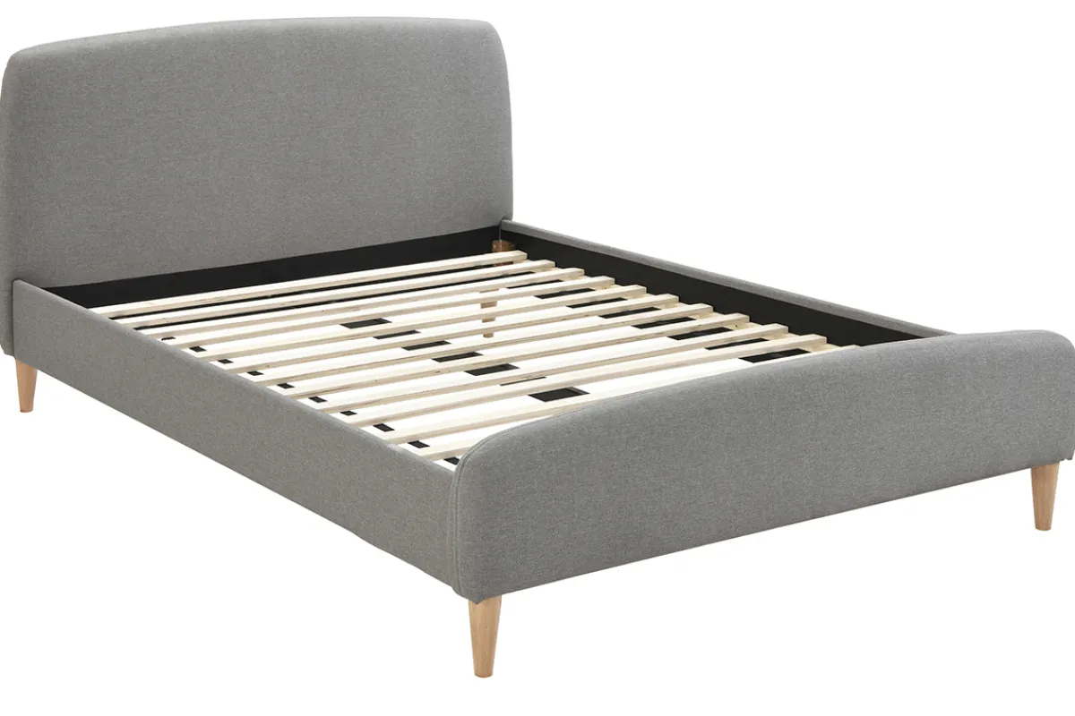 Miliboo Design-Bett Stoff Grau und Holz 140 x 200 cm NIELS* Betten Für Erwachsene