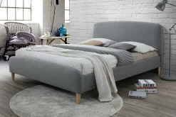 Miliboo Design-Bett Stoff Grau und Holz 140 x 200 cm NIELS* Betten Für Erwachsene