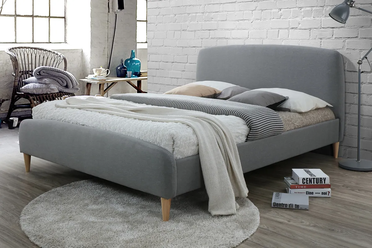 Miliboo Design-Bett Stoff Grau und Holz 140 x 200 cm NIELS* Betten Für Erwachsene