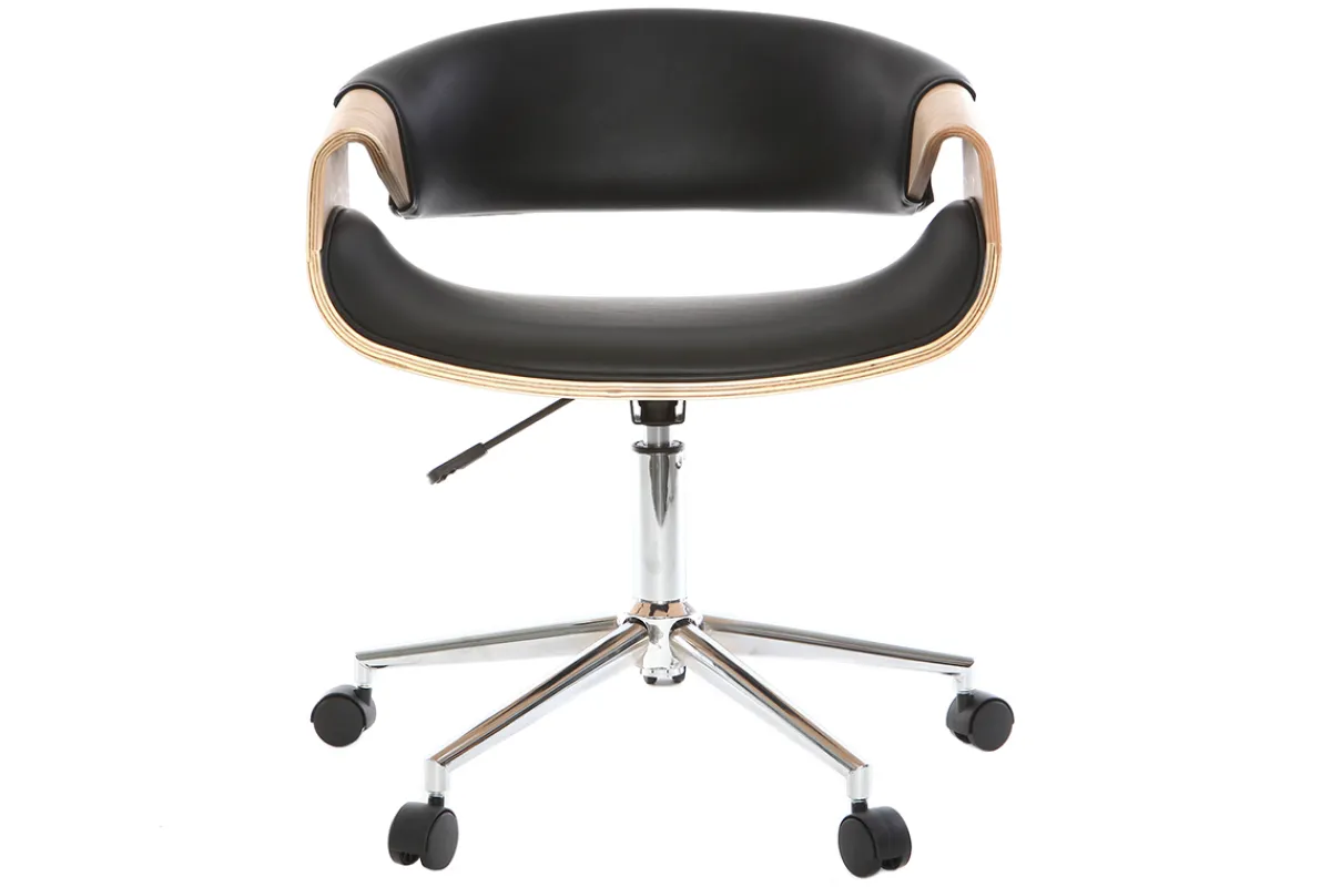 Miliboo Design-Bürosessel ARAMIS, schwarzes PU/helles Holz* Bürostühle|Bürostuhl Zum Kleinen Preis