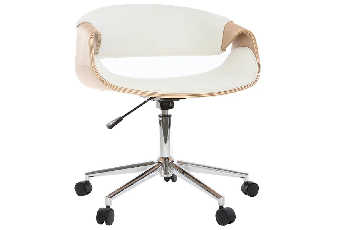 Miliboo Design-Bürosessel ARAMIS, weißes PU/helles Holz* Bürostühle|Bürostuhl Zum Kleinen Preis