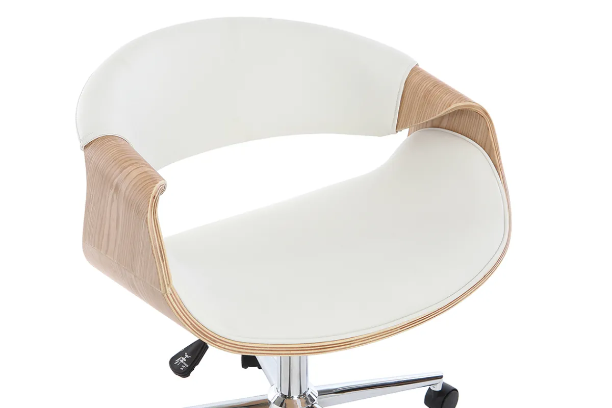 Miliboo Design-Bürosessel ARAMIS, weißes PU/helles Holz* Bürostühle|Bürostuhl Zum Kleinen Preis