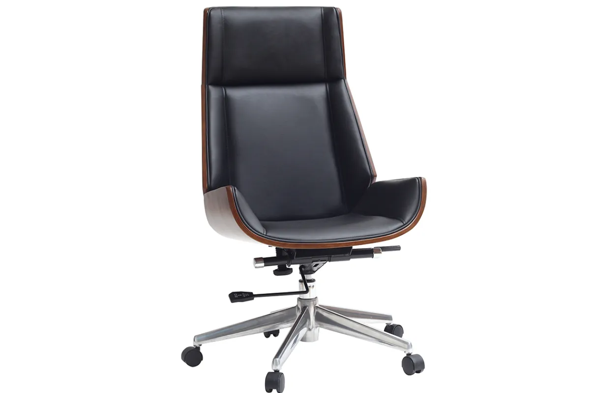 Miliboo Design-Bürosessel dunkles Holz und Schwarz CURVED* Bürostühle|Bürostuhl Zum Kleinen Preis