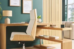 Miliboo Design-Bürosessel helles Holz und PU Weiß CURVED* Bürostühle|Bürostuhl Zum Kleinen Preis