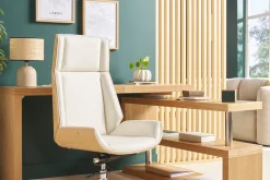 Miliboo Design-Bürosessel helles Holz und PU Weiß CURVED* Bürostühle|Bürostuhl Zum Kleinen Preis