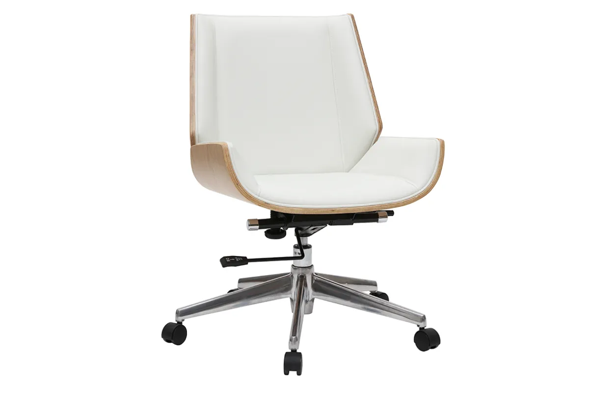 Miliboo Design-Bürosessel helles Holz und PU Weiß CURVED* Bürostühle|Bürostuhl Zum Kleinen Preis