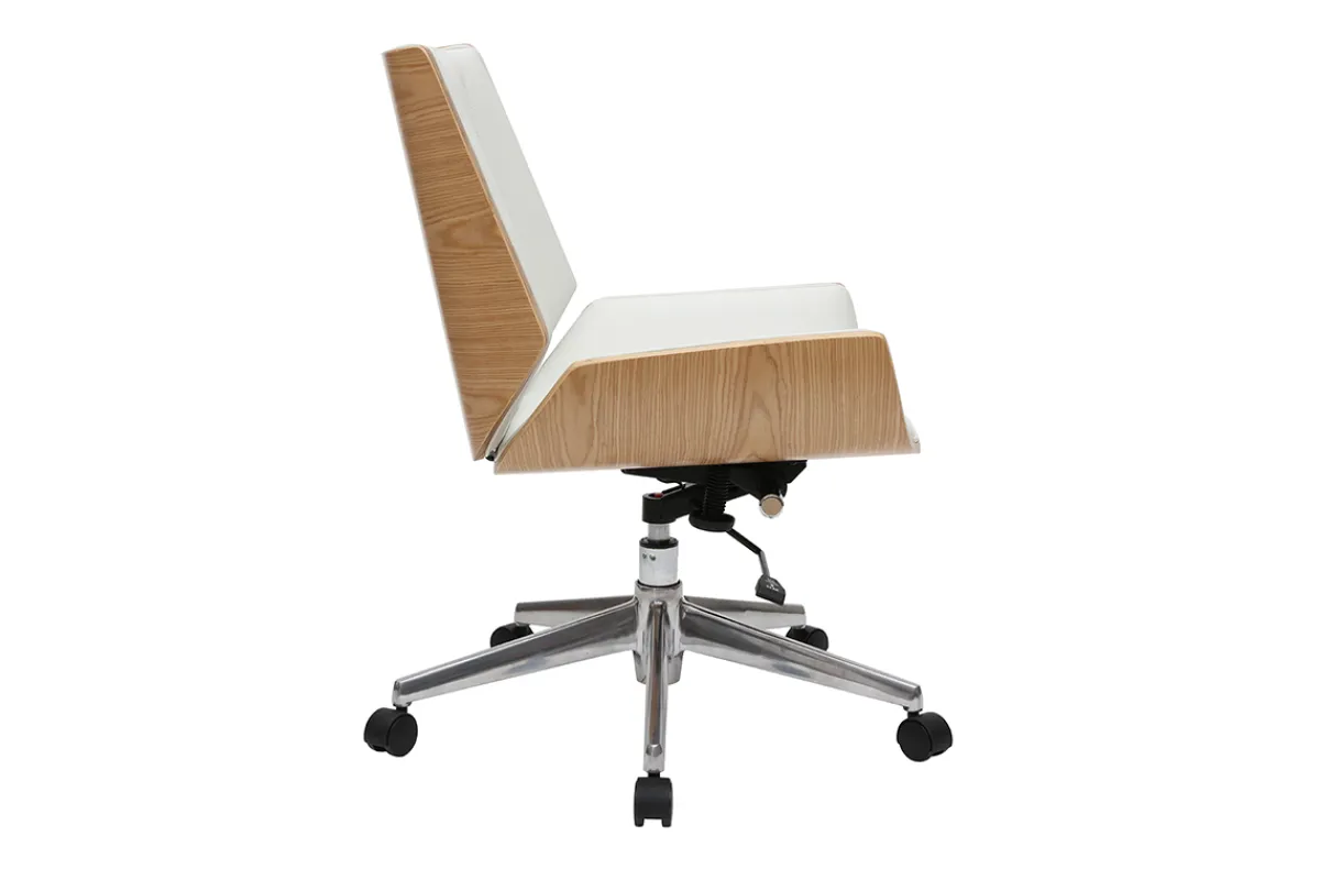 Miliboo Design-Bürosessel helles Holz und PU Weiß CURVED* Bürostühle|Bürostuhl Zum Kleinen Preis