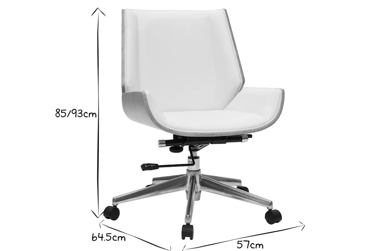 Miliboo Design-Bürosessel helles Holz und PU Weiß CURVED* Bürostühle|Bürostuhl Zum Kleinen Preis