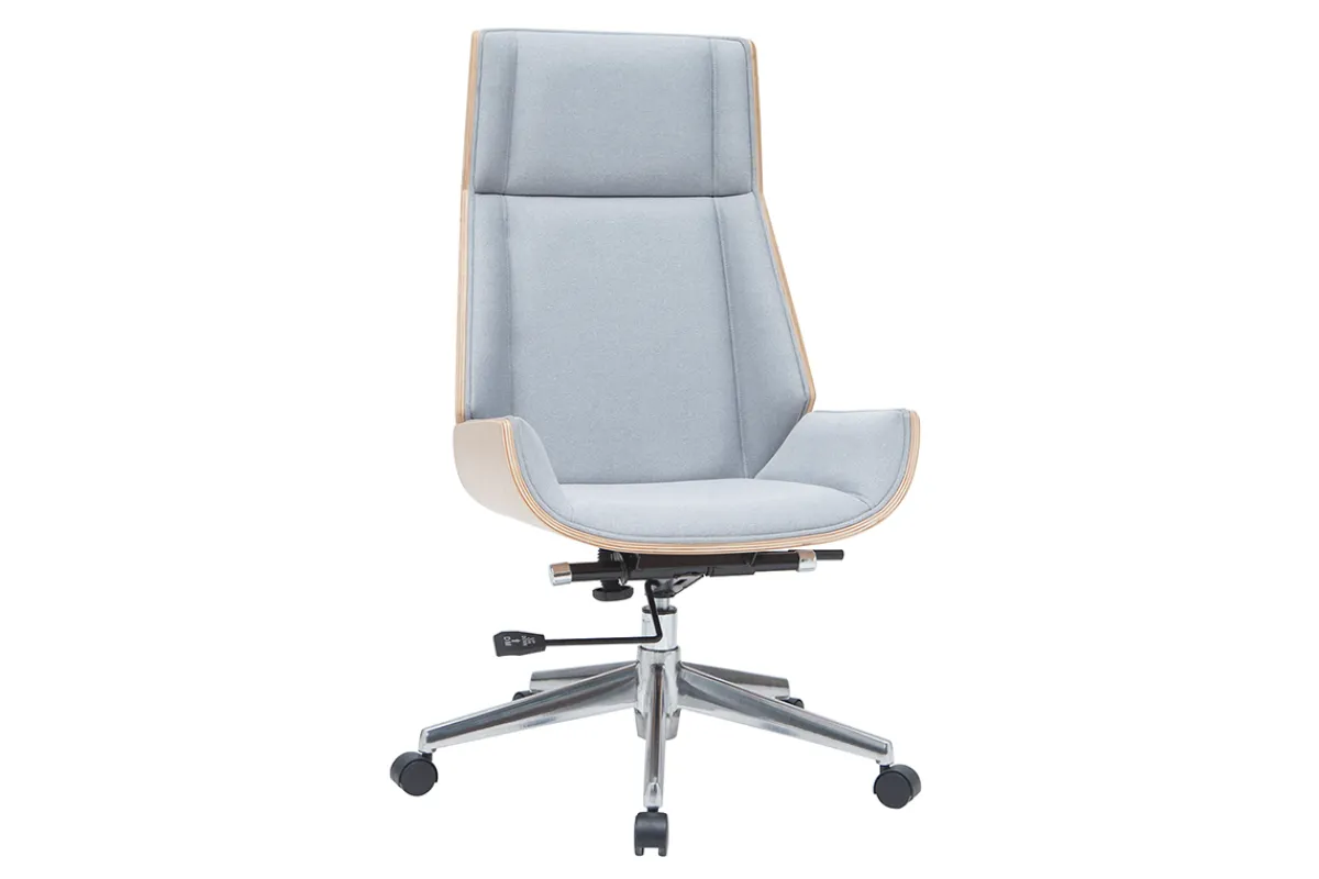 Miliboo Design-Bürosessel helles Holz und PU Grau CURVED* Bürostühle|Ergonomischer Bürostühle