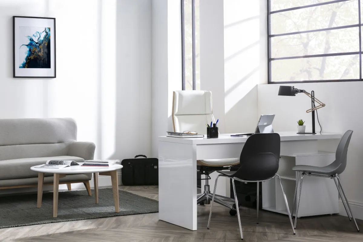 Miliboo Design-Bürosessel helles Holz und PU Grau CURVED* Bürostühle|Ergonomischer Bürostühle