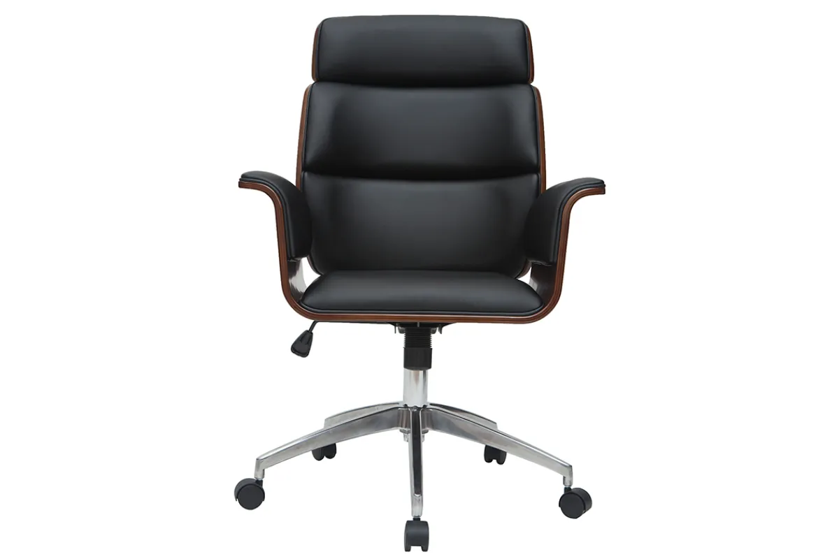 Miliboo Design-Bürosessel schwarz und dunkles Holz ELON* Bürostühle|Ergonomischer Bürostühle