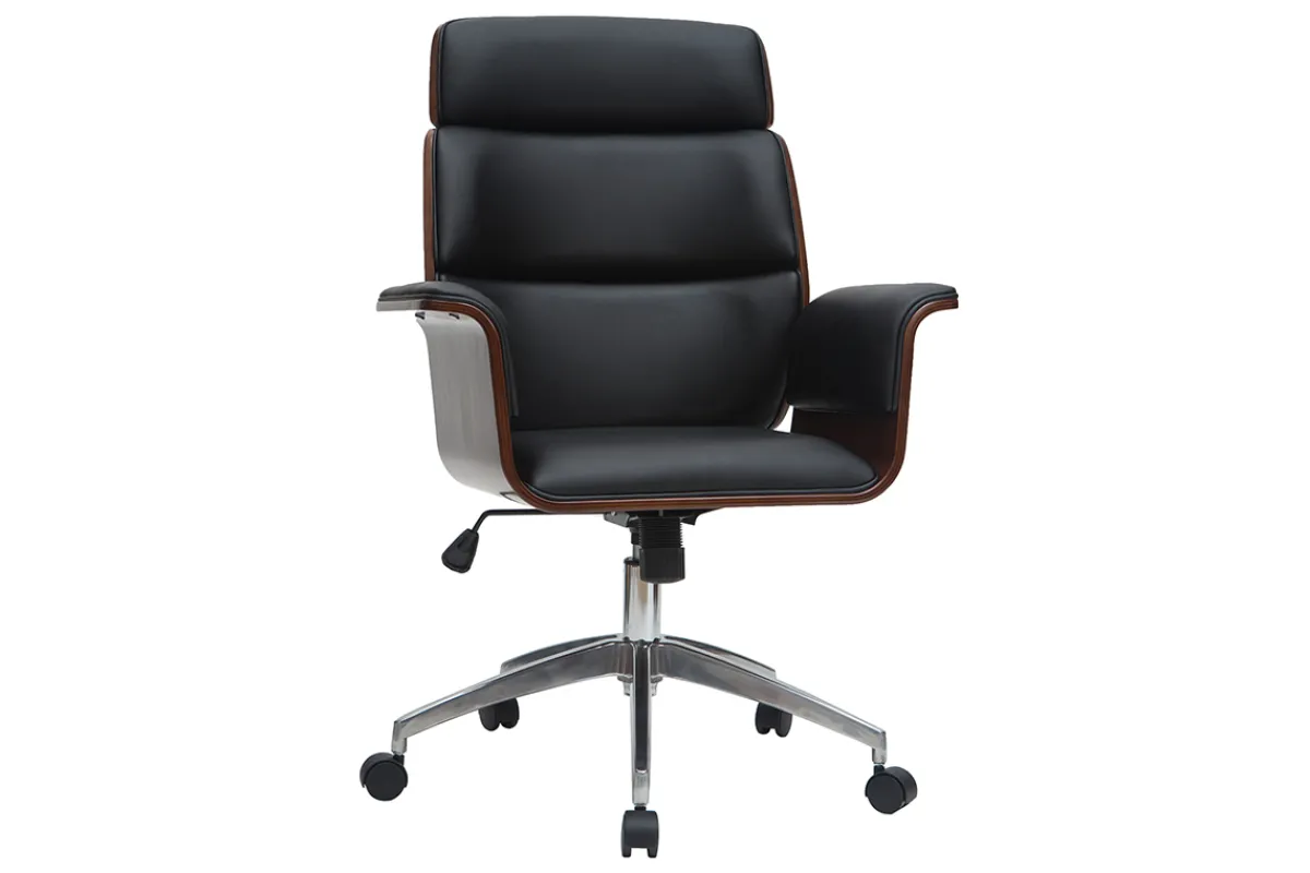 Miliboo Design-Bürosessel schwarz und dunkles Holz ELON* Bürostühle|Ergonomischer Bürostühle