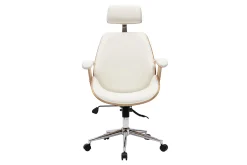 Miliboo Design-Bürostuhl in Weiß mit hellem Holz und verchromtem Stahl MUSK* Bürostühle|Ergonomischer Bürostühle