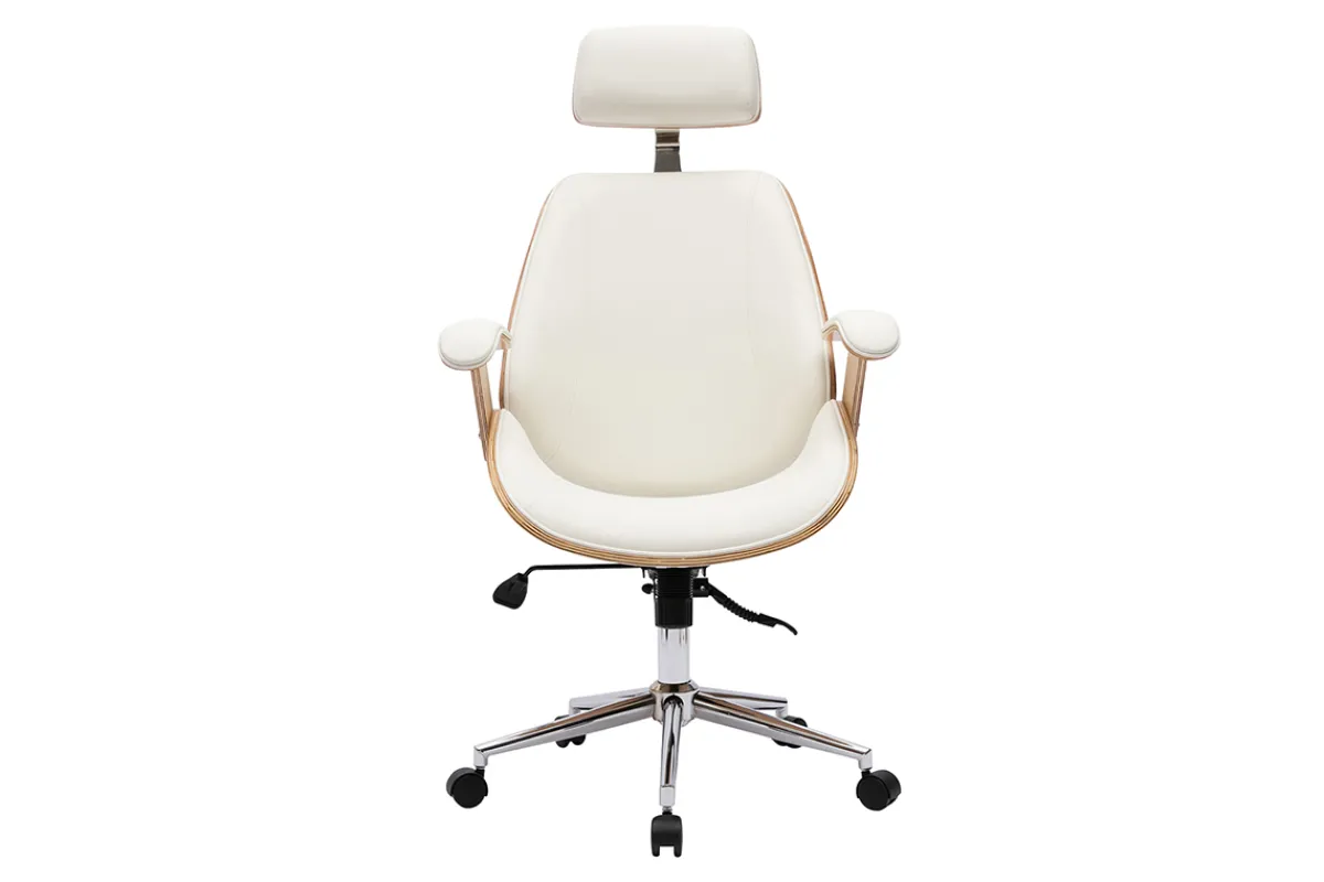 Miliboo Design-Bürostuhl in Weiß mit hellem Holz und verchromtem Stahl MUSK* Bürostühle|Ergonomischer Bürostühle